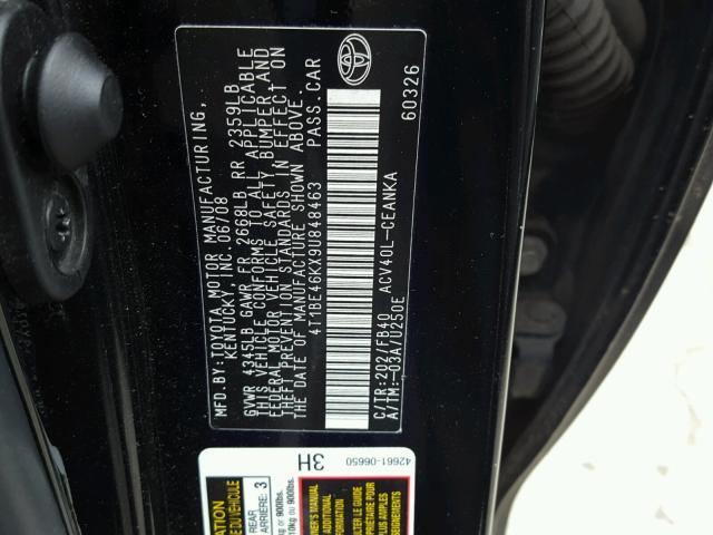 4T1BE46KX9U848463 - 2009 TOYOTA CAMRY BASE BLACK photo 10