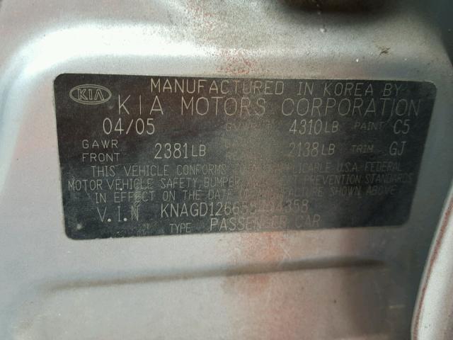 KNAGD126655434358 - 2005 KIA OPTIMA LX SILVER photo 10