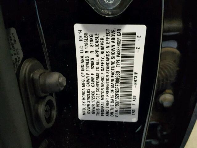 19XFB2F95FE008939 - 2015 HONDA CIVIC EXL 黑色 照片 10