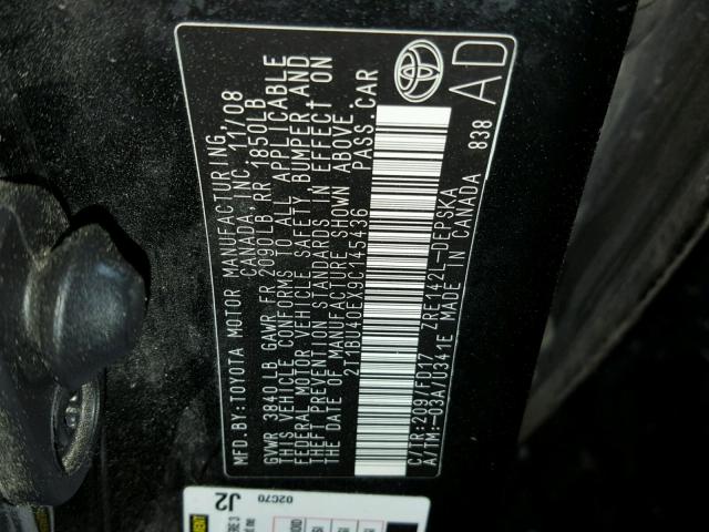 2T1BU40EX9C145436 - 2009 TOYOTA COROLLA BA BLACK photo 10