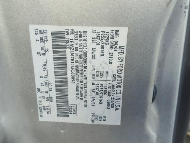 1FMZU67E11UC68898 - 2001 FORD EXPLORER S SILVER photo 10