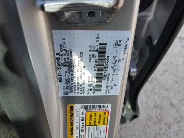 3LN6L2LU5ER830486 - 2014 LINCOLN MKZ HYBRID SILVER photo 10