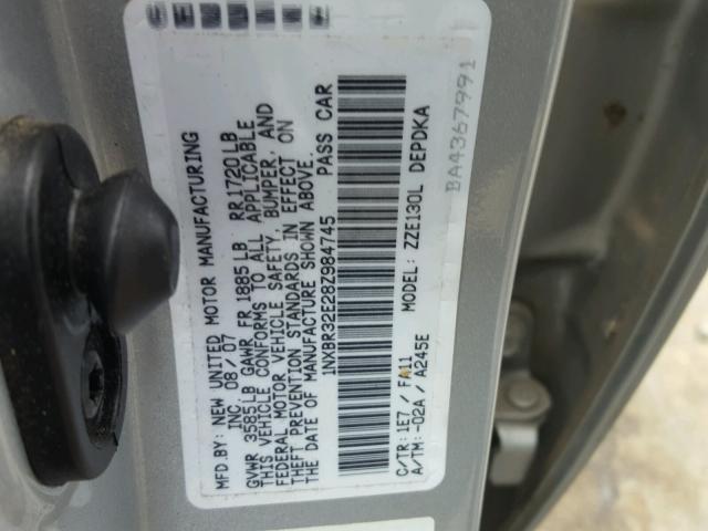 1NXBR32E28Z984745 - 2008 TOYOTA COROLLA CE SILVER photo 10