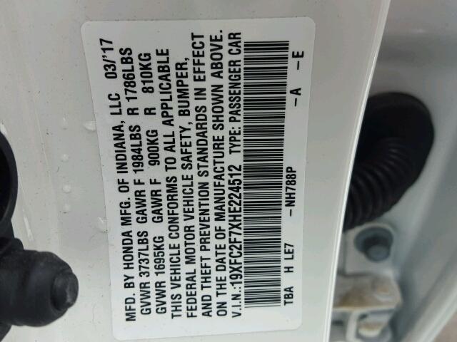 19XFC2F7XHE224512 - 2017 HONDA CIVIC EX თეთრი ფოტო 10