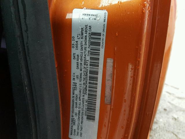 3VWRW3AGXAM021971 - 2010 VOLKSWAGEN NEW BEETLE 橙色 照片 10