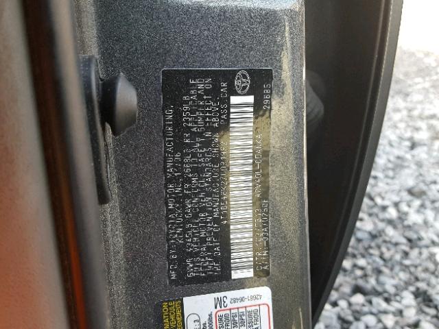 4T1BE46K27U091992 - 2007 TOYOTA CAMRY NEW CHARCOAL photo 10