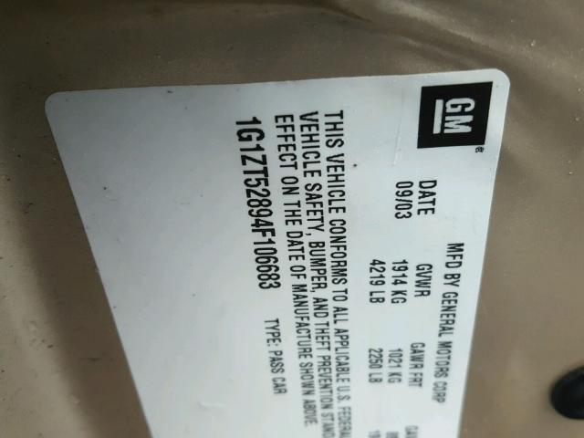 1G1ZT52894F106683 - 2004 CHEVROLET MALIBU LS 金色 照片 10