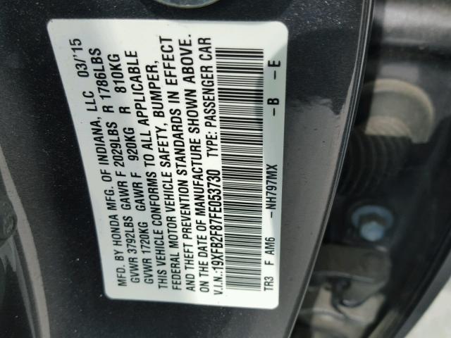 19XFB2F87FE053730 - 2015 HONDA CIVIC EX Boz foto 10