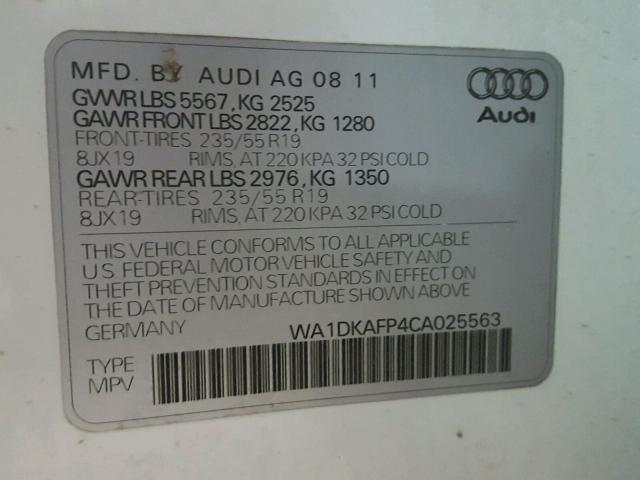 WA1DKAFP4CA025563 - 2012 AUDI Q5 PREMIUM WHITE photo 10