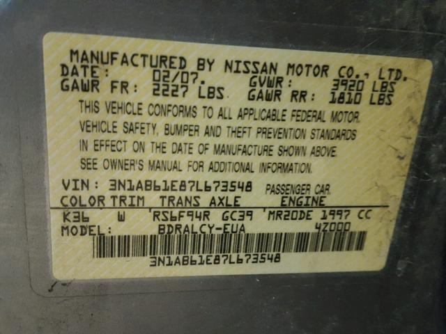 3N1AB61E87L673548 - 2007 NISSAN SENTRA 2.0 GRAY photo 10