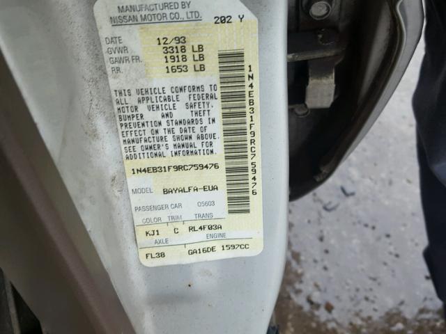 1N4EB31F9RC759476 - 1994 NISSAN SENTRA E SILVER photo 10