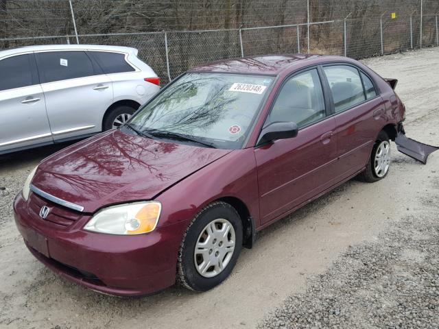 1HGES15502L016079 - 2002 HONDA CIVIC LX RED photo 2