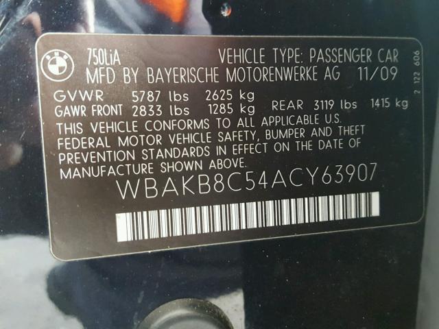 WBAKB8C54ACY63907 - 2010 BMW 750 LI Czarny zdjęcie 10