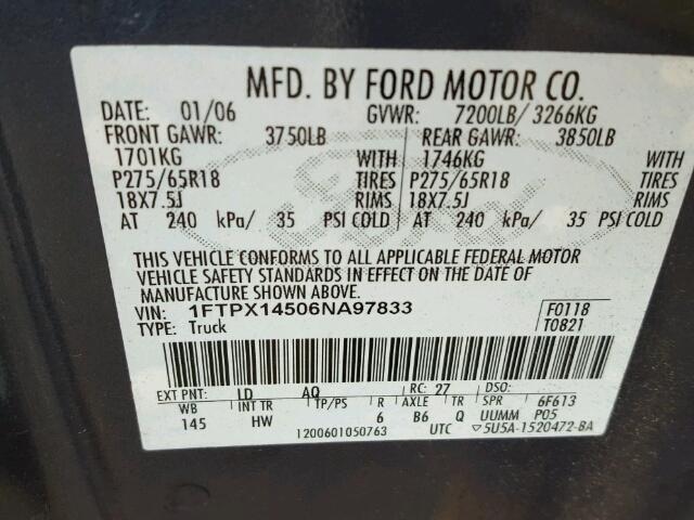 1FTPX14506NA97833 - 2006 FORD F150 BLUE photo 10