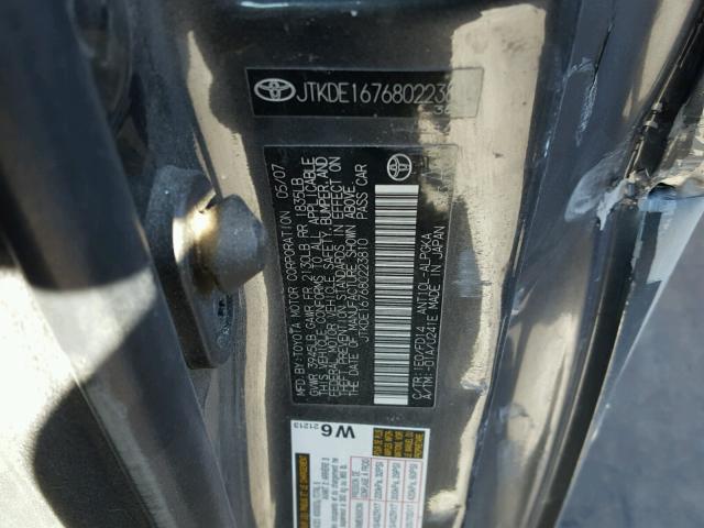 JTKDE167680223810 - 2008 TOYOTA SCION TC CHARCOAL photo 10