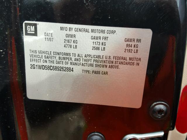 2G1WD58C689262884 - 2008 CHEVROLET IMPALA SUP 黑色 照片 10