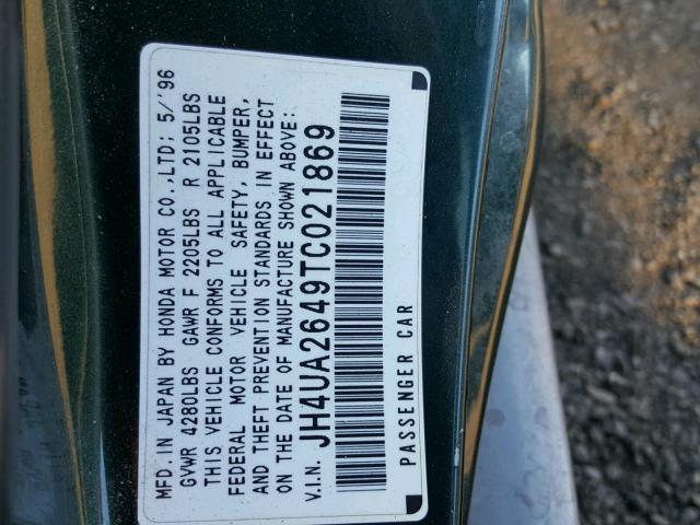 JH4UA2649TC021869 - 1996 ACURA 2.5TL GREEN photo 10