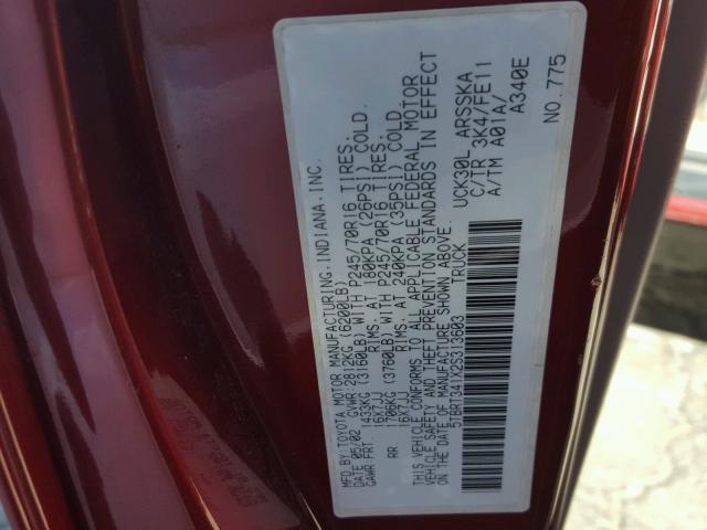 5TBRT341X2S313603 - 2002 TOYOTA TUNDRA ACC BURGUNDY photo 10