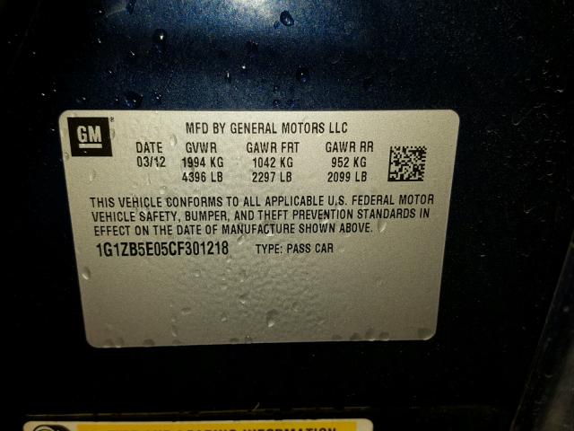 1G1ZB5E05CF301218 - 2012 CHEVROLET MALIBU LS ლურჯი ფოტო 10