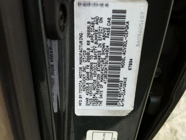 4T1BE30K73U764904 - 2003 TOYOTA CAMRY LE GREEN photo 10