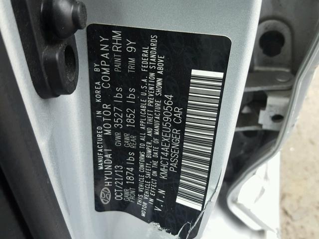 KMHCT4AEXEU590564 - 2014 HYUNDAI ACCENT GLS SILVER photo 10