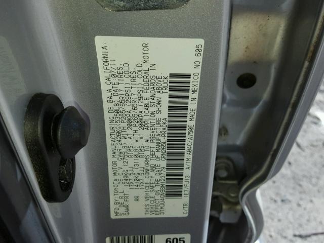 3TMJU4GN9BM123779 - 2011 TOYOTA TACOMA DOU SILVER photo 10