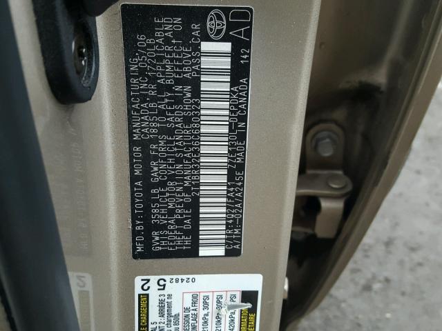 2T1BR32E36C680323 - 2006 TOYOTA COROLLA CE GOLD photo 10