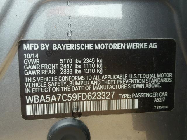 WBA5A7C59FD623327 - 2015 BMW 528 XI GRAY photo 10