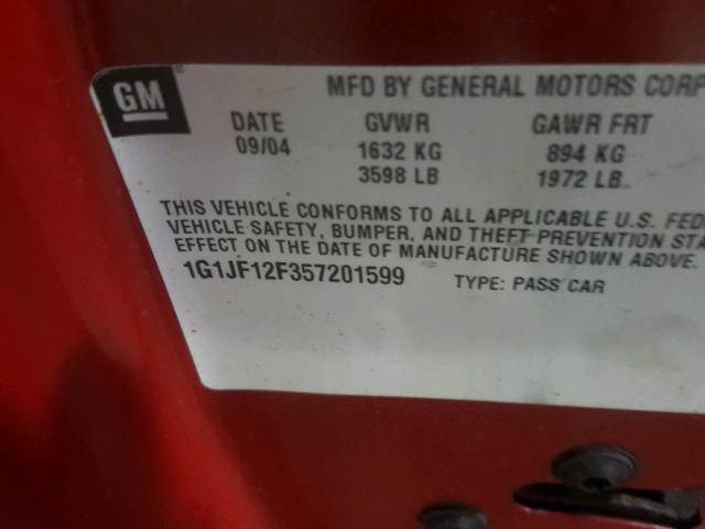 1G1JF12F357201599 - 2005 CHEVROLET CAVALIER L RED photo 10