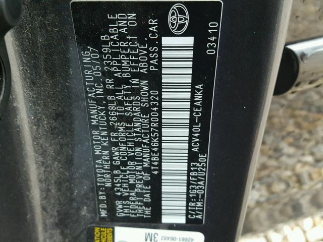 4T4BE46K57R004320 - 2007 TOYOTA CAMRY NEW GRAY photo 10