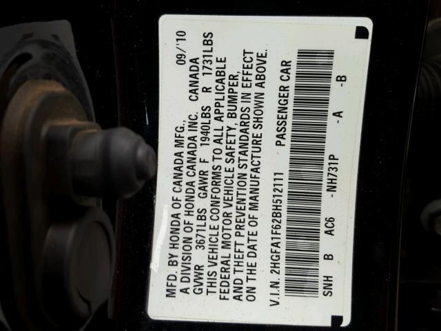 2HGFA1F62BH512111 - 2011 HONDA CIVIC LX-S BLACK photo 10
