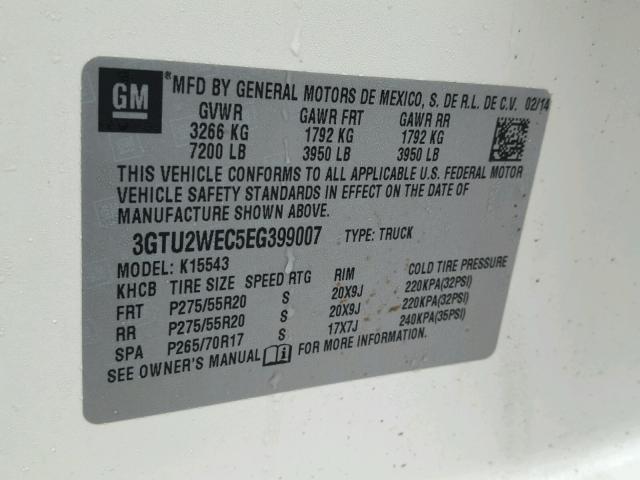 3GTU2WEC5EG399007 - 2014 GMC SIERRA K15 WHITE photo 10