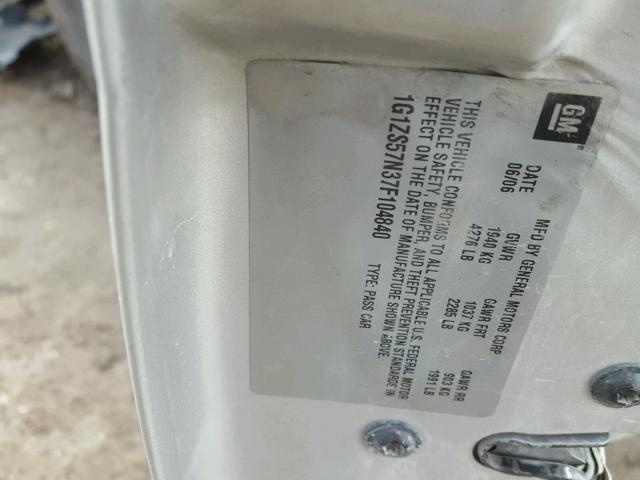 1G1ZS57N37F104840 - 2007 CHEVROLET MALIBU LS SILVER photo 10