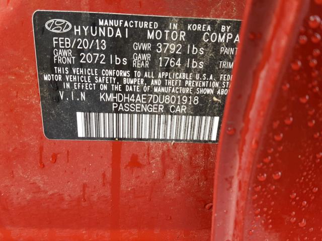 KMHDH4AE7DU801918 - 2013 HYUNDAI ELANTRA GL RED photo 10