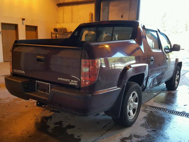 5FPYK1F21BB003576 - 2011 HONDA RIDGELINE BURGUNDY photo 4