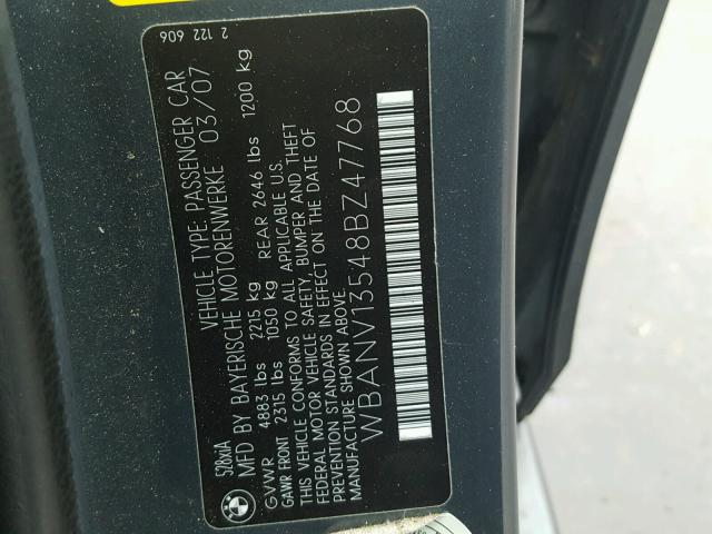 WBANV13548BZ47768 - 2008 BMW 528 XI GRAY photo 10