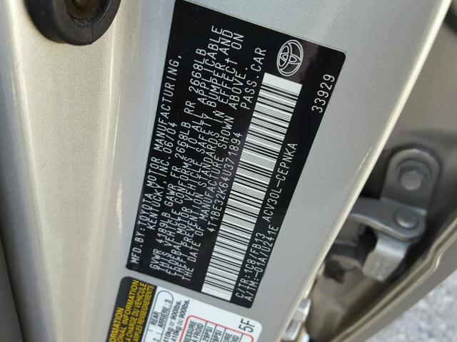 4T1BE32K64U371894 - 2004 TOYOTA CAMRY LE SILVER photo 10