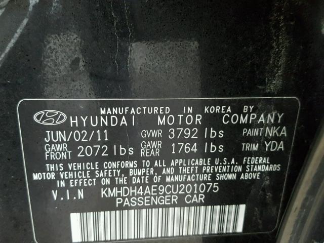 KMHDH4AE9CU201075 - 2012 HYUNDAI ELANTRA GL BLACK photo 10