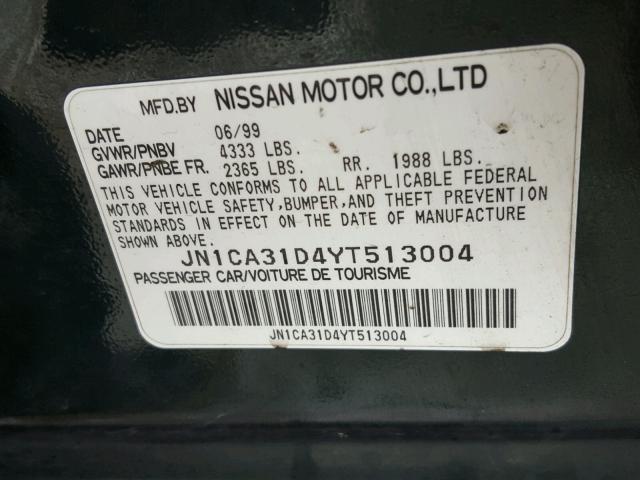 JN1CA31D4YT513004 - 2000 NISSAN MAXIMA GLE GREEN photo 10