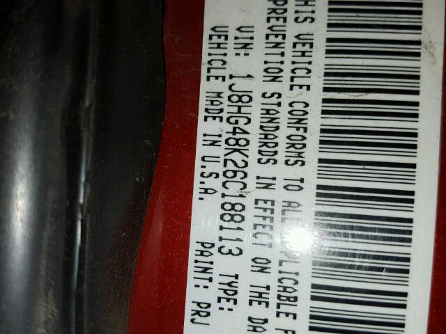 1J8HG48K26C188113 - 2006 JEEP COMMANDER მუქწითელი ფოტო 10