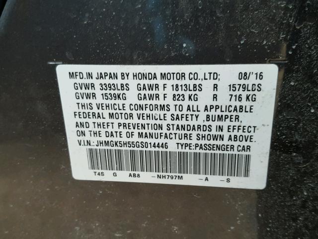 JHMGK5H55GS014446 - 2016 HONDA FIT LX أزرق صورة 10