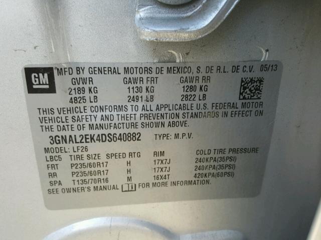 3GNAL2EK4DS640882 - 2013 CHEVROLET CAPTIVA LS 银色 照片 10