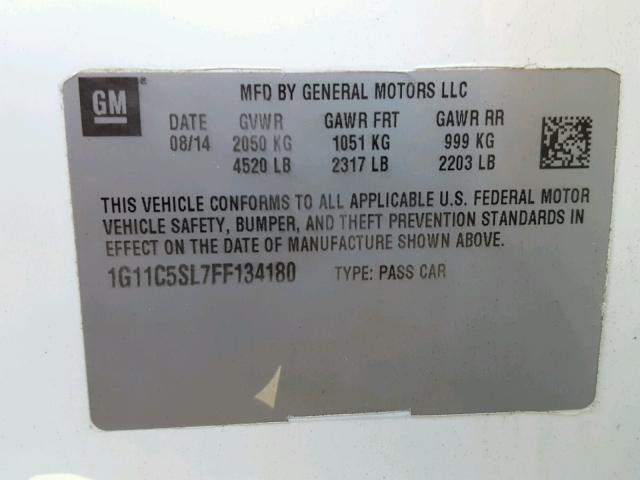 1G11C5SL7FF134180 - 2015 CHEVROLET MALIBU 1LT 白色 照片 10