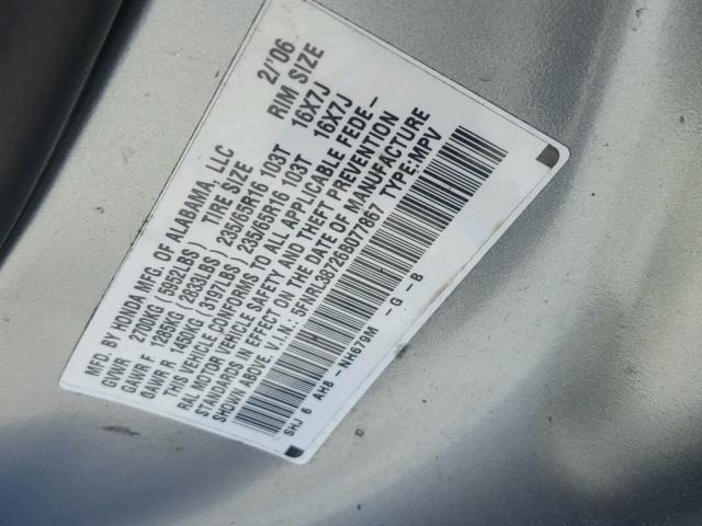 5FNRL38726B077867 - 2006 HONDA ODYSSEY EX BLUE photo 10