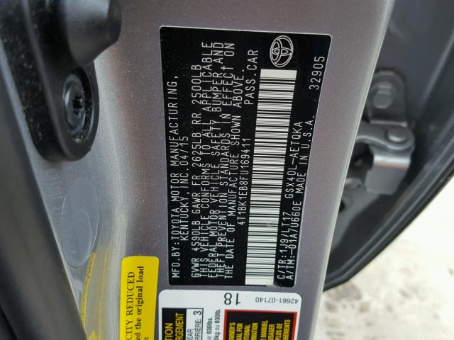 4T1BK1EB8FU169411 - 2015 TOYOTA AVALON XLE SILVER photo 10