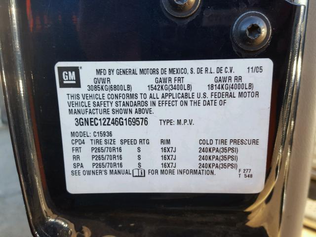 3GNEC12Z46G169576 - 2006 CHEVROLET AVALANCHE BLUE photo 10