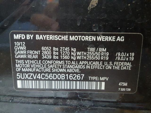 5UXZV4C56D0B16267 - 2013 BMW X5 XDRIVE3 BLACK photo 10