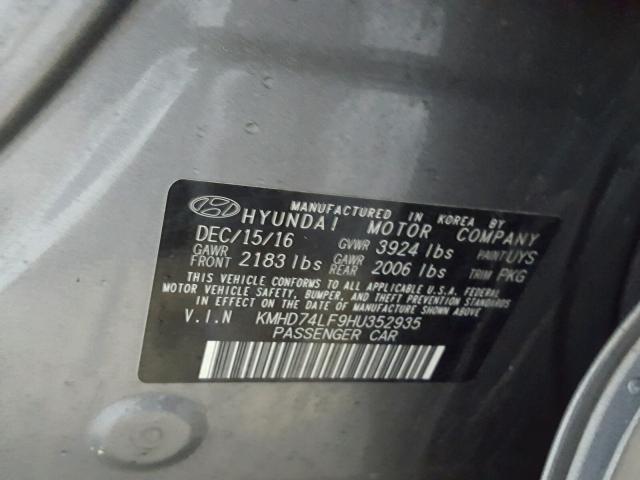 KMHD74LF9HU352935 - 2017 HYUNDAI ELANTRA SE GRAY photo 10