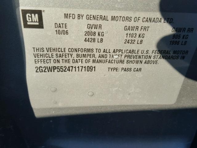 2G2WP552471171091 - 2007 PONTIAC GRAND PRIX GRAY photo 10