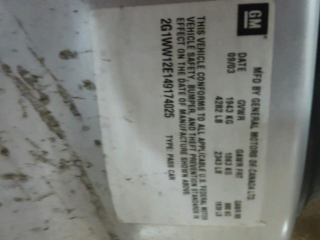 2G1WW12E149174025 - 2004 CHEVROLET MONTE CARL 银色 照片 10